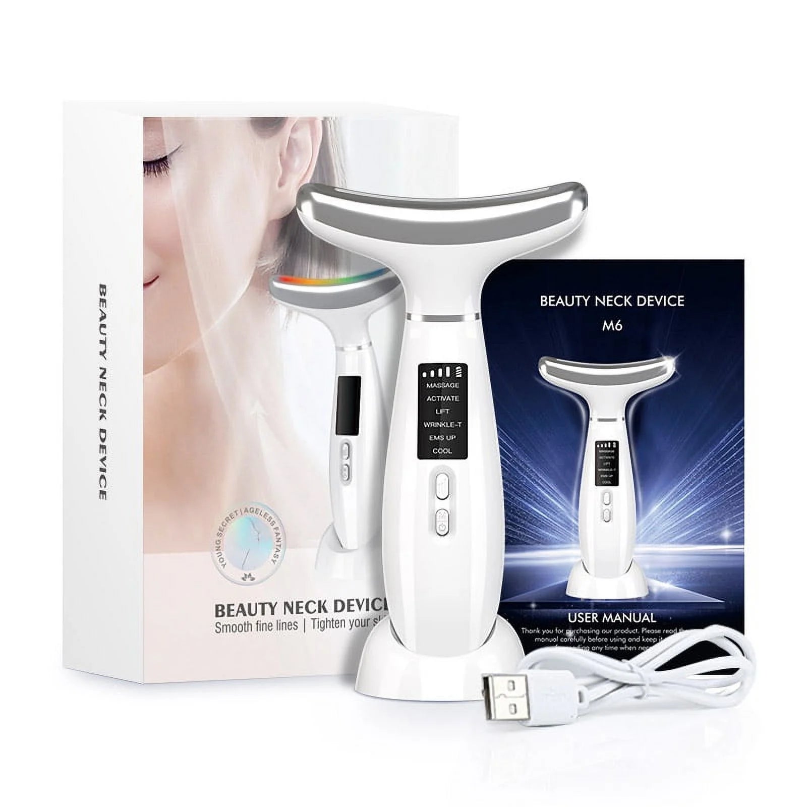 Revolutionary 6-in-1 Facial and Neck Beauty Device - Transform Your Skin with Light Therapy, Vibration, and Cooling for a Spa-Quality Experience at Home