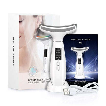 Revolutionary 6-in-1 Facial and Neck Beauty Device - Transform Your Skin with Light Therapy, Vibration, and Cooling for a Spa-Quality Experience at Home