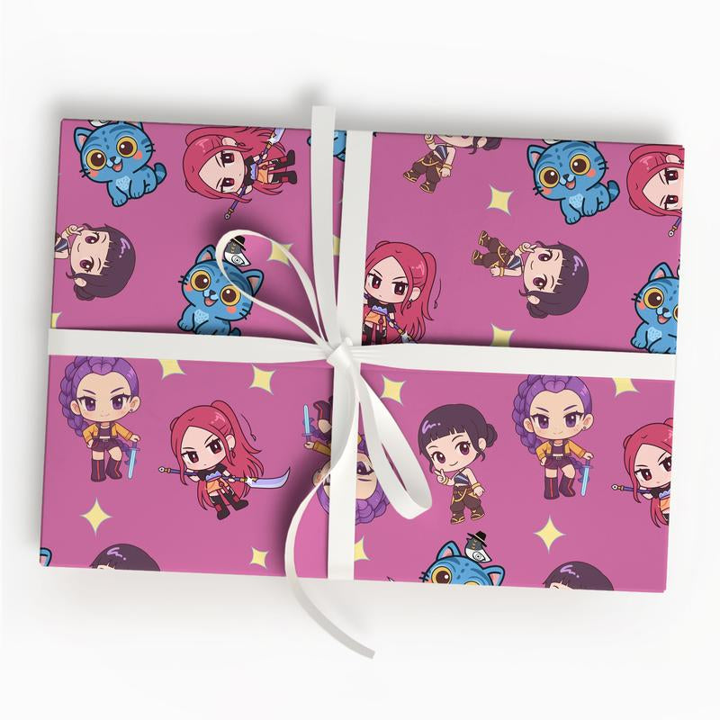 Kpop Demon Hunters Christmas Wrapping Paper - Saja Boys Huntrix Gift Wrap for Festive Celebrations