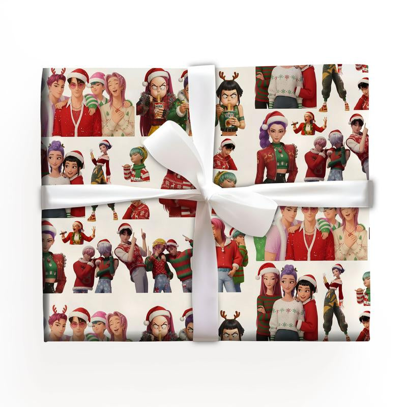 Kpop Demon Hunters Christmas Wrapping Paper - Saja Boys Huntrix Gift Wrap for Festive Celebrations