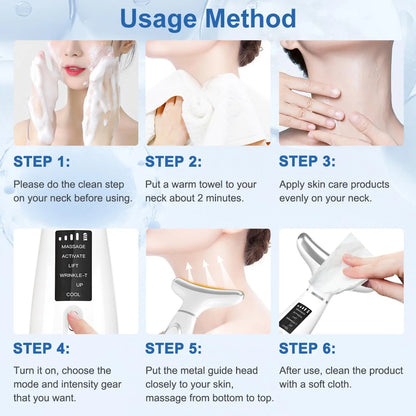 Revolutionary 6-in-1 Facial and Neck Beauty Device - Transform Your Skin with Light Therapy, Vibration, and Cooling for a Spa-Quality Experience at Home