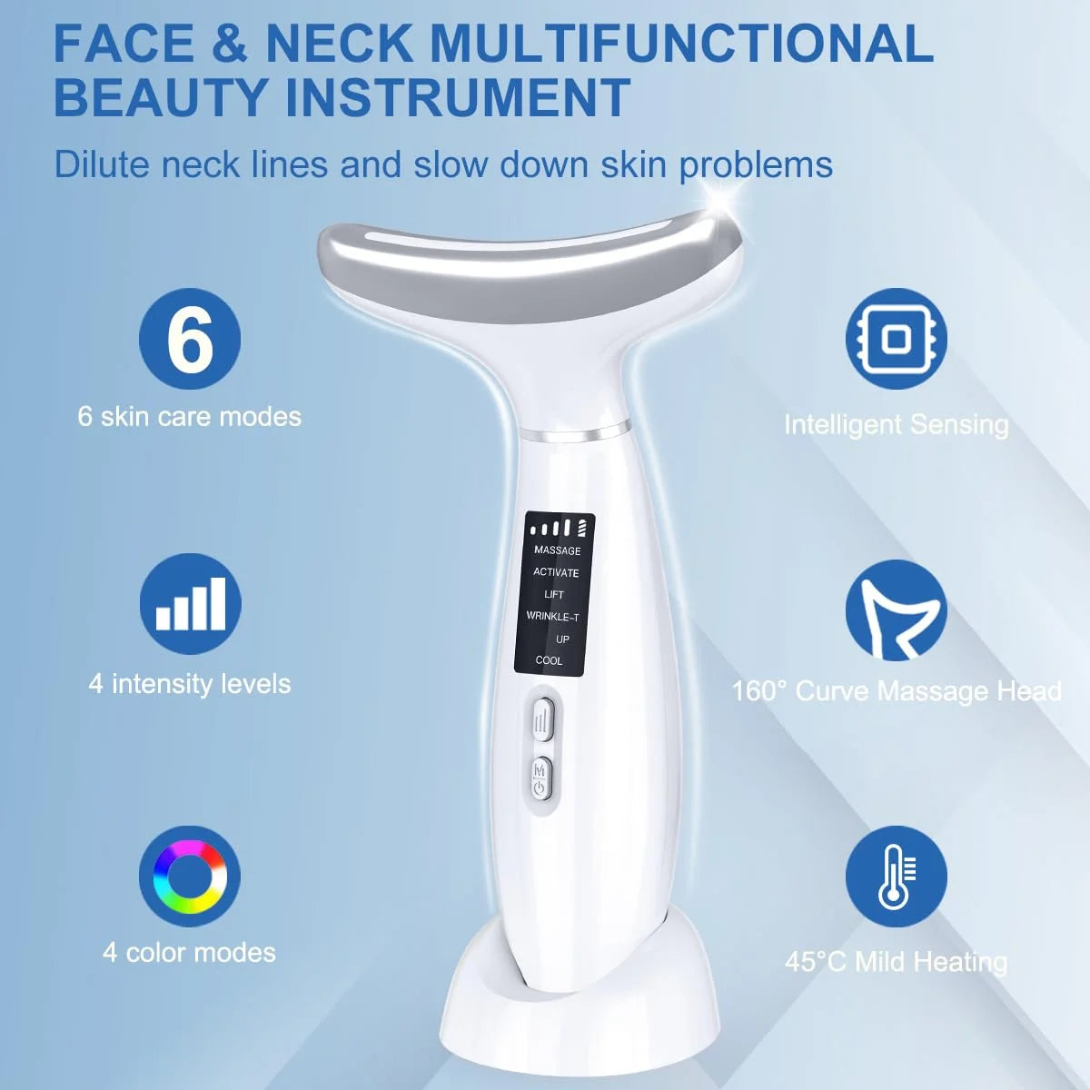 Revolutionary 6-in-1 Facial and Neck Beauty Device - Transform Your Skin with Light Therapy, Vibration, and Cooling for a Spa-Quality Experience at Home