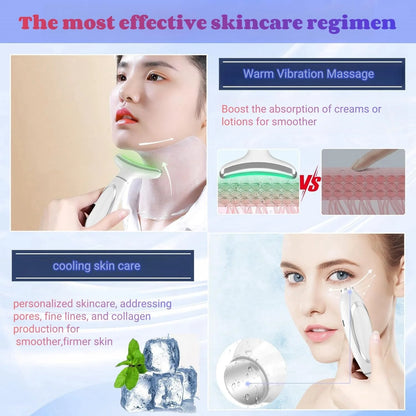 Revolutionary 6-in-1 Facial and Neck Beauty Device - Transform Your Skin with Light Therapy, Vibration, and Cooling for a Spa-Quality Experience at Home