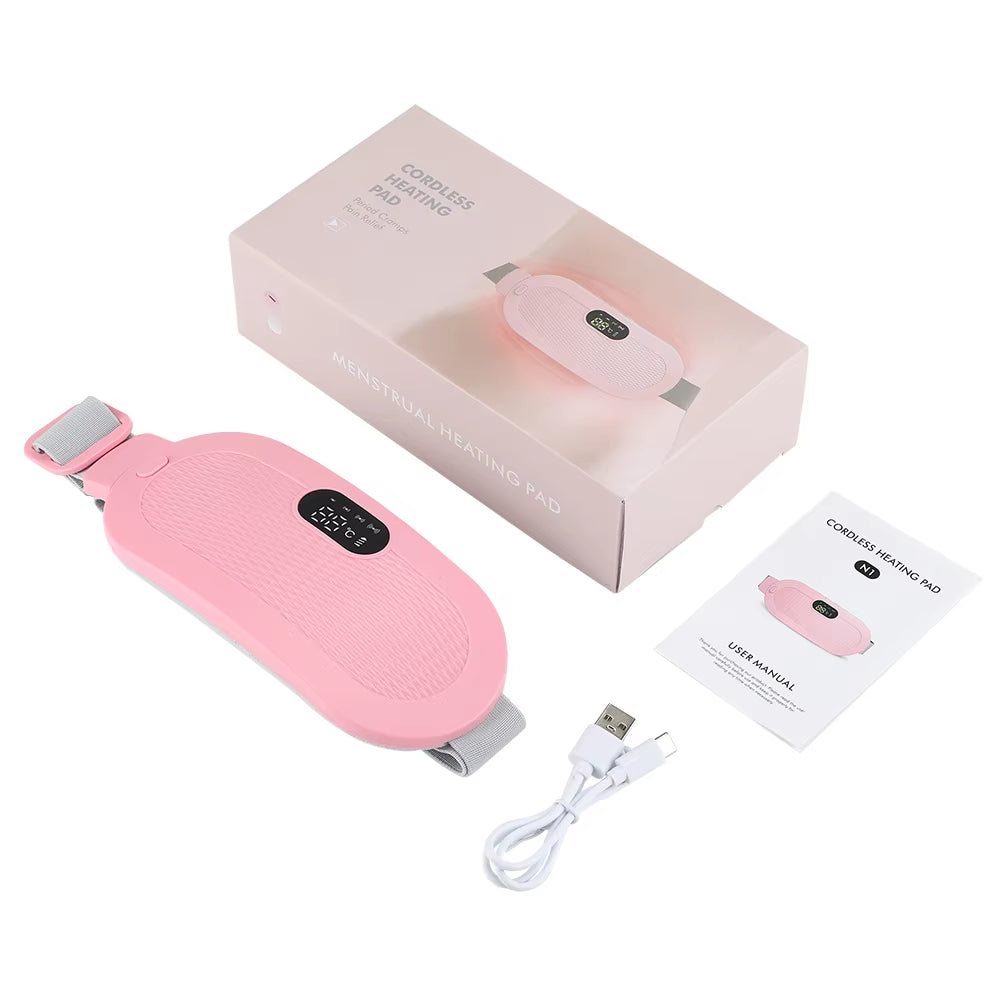 Portable Heated Massage Belt Menstrual Pain Relief Hot Compress Pad Abdominal Thermal Vibration Massager Period Warm Palace Belt