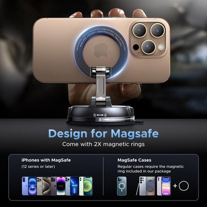 UGREEN Vacuum Magnetic Car Phone Holder,Car Phone Mount, 360° Adjustable for Magsafe Car Holder Foldable Suction Phone Mount for Car, for Garmin Gps/Mirror/Smooth Surface, for Iphone 17 16 Pro Max 15, and Android, Labor Day Sale