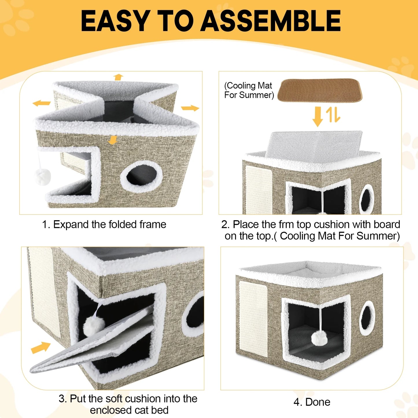 Cozy Large Cat Bed & House with Cushions, Scratch Pad, and Fluffy Ball - Perfect Indoor Retreat for Your Feline Friend!