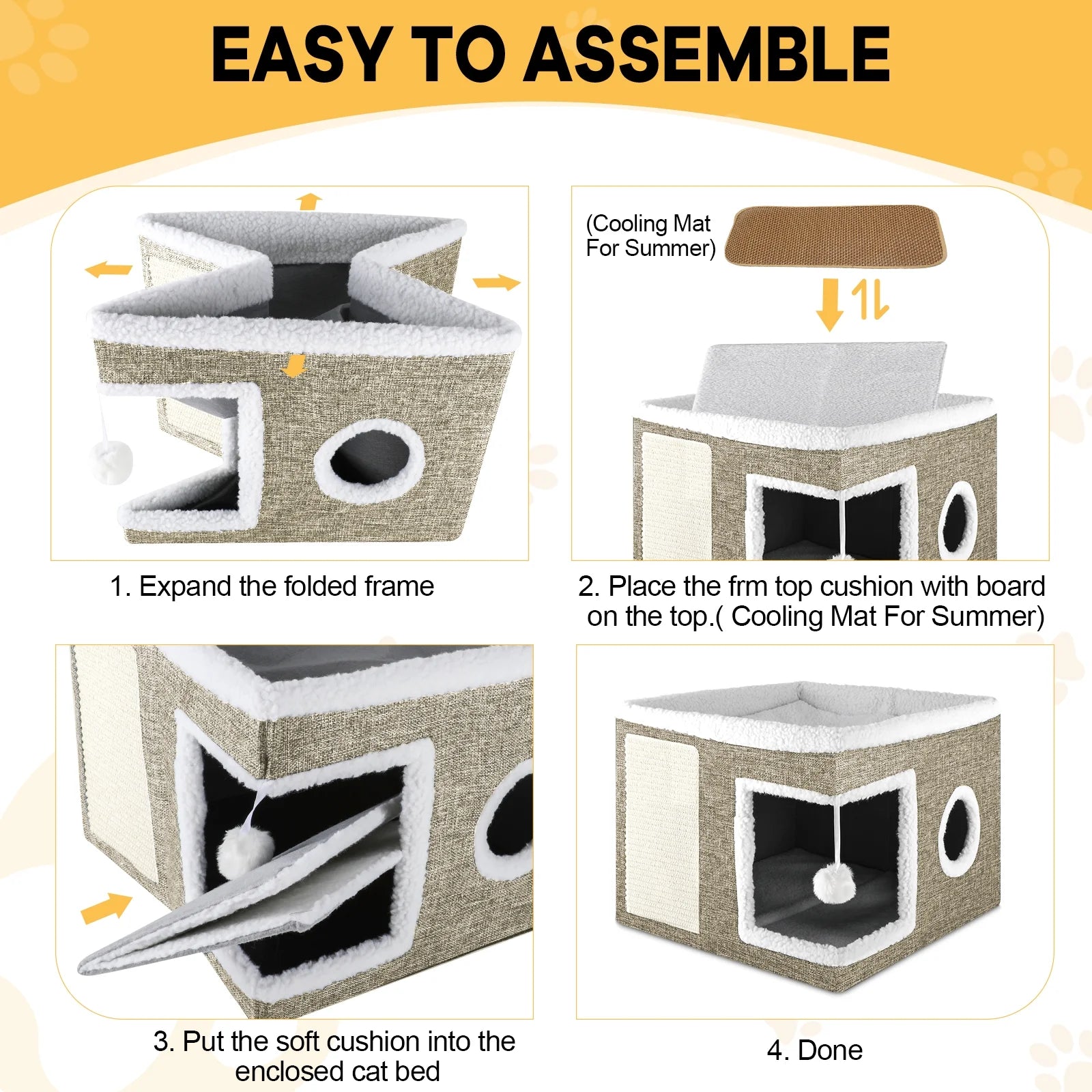 Cozy Large Cat Bed & House with Cushions, Scratch Pad, and Fluffy Ball - Perfect Indoor Retreat for Your Feline Friend!