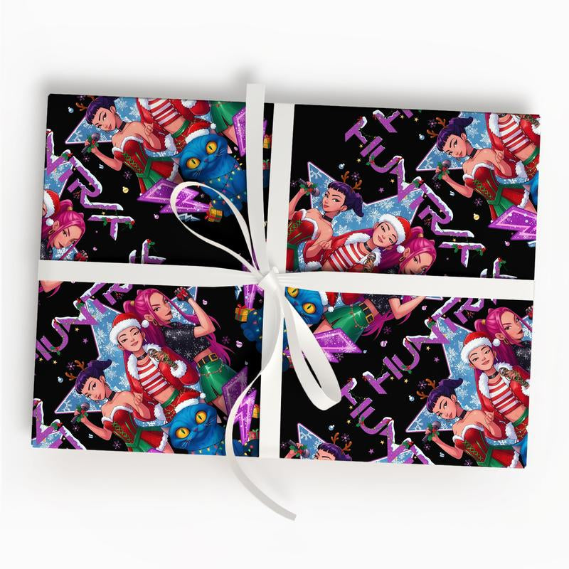 Kpop Demon Hunters Christmas Wrapping Paper - Saja Boys Huntrix Gift Wrap for Festive Celebrations