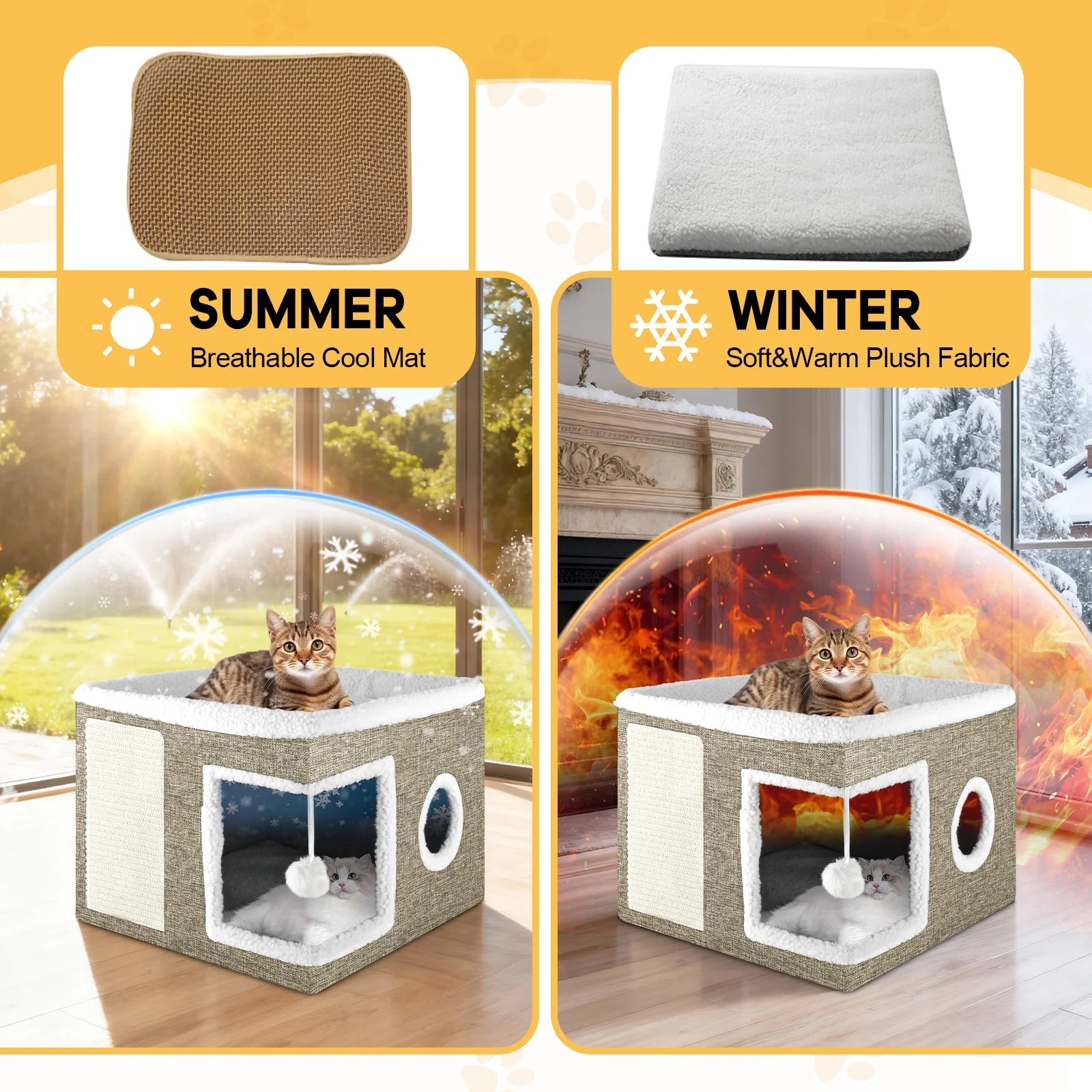Cozy Large Cat Bed & House with Cushions, Scratch Pad, and Fluffy Ball - Perfect Indoor Retreat for Your Feline Friend!
