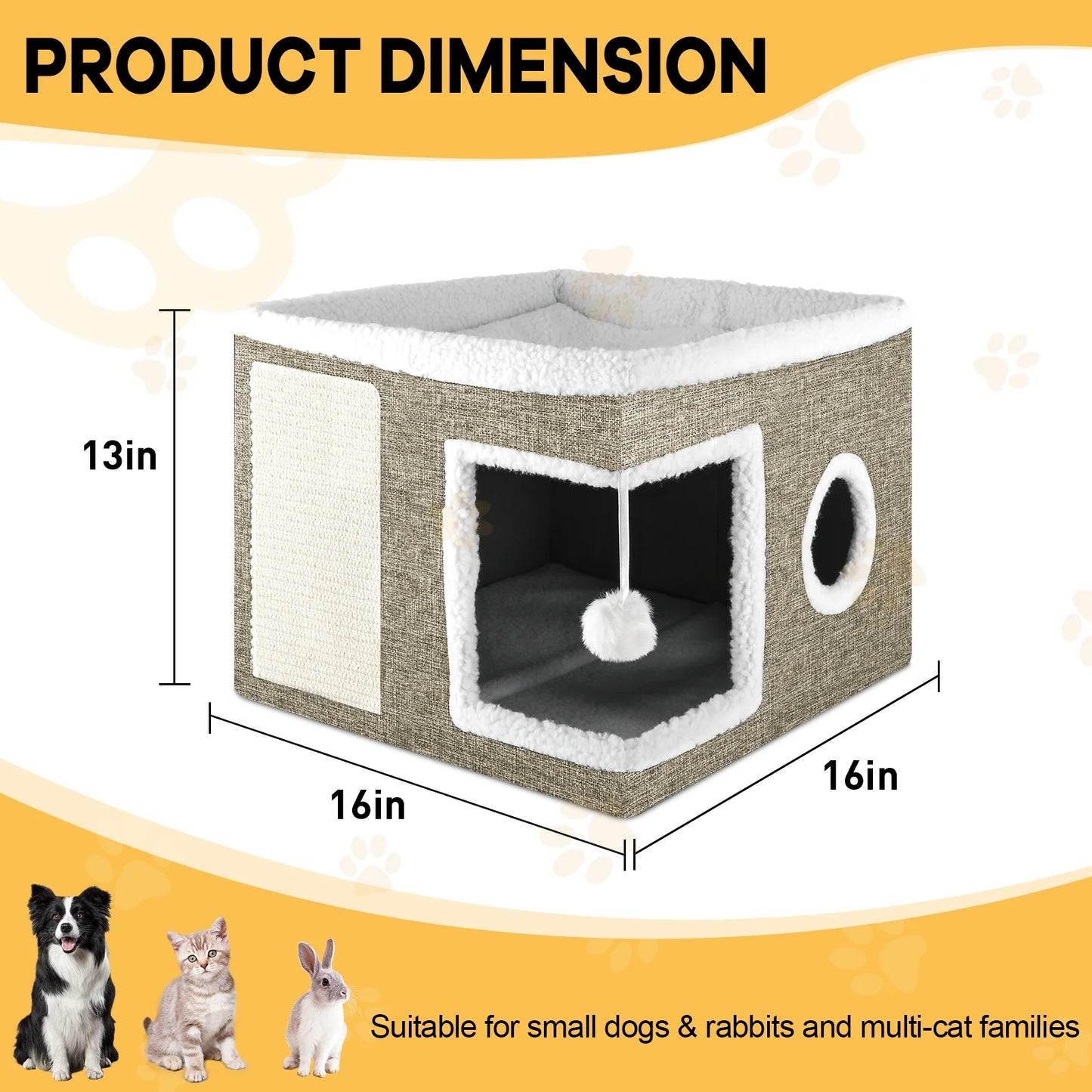 Cozy Large Cat Bed & House with Cushions, Scratch Pad, and Fluffy Ball - Perfect Indoor Retreat for Your Feline Friend!