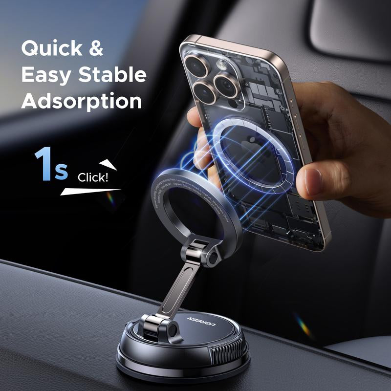 UGREEN Vacuum Magnetic Car Phone Holder,Car Phone Mount, 360° Adjustable for Magsafe Car Holder Foldable Suction Phone Mount for Car, for Garmin Gps/Mirror/Smooth Surface, for Iphone 17 16 Pro Max 15, and Android, Labor Day Sale