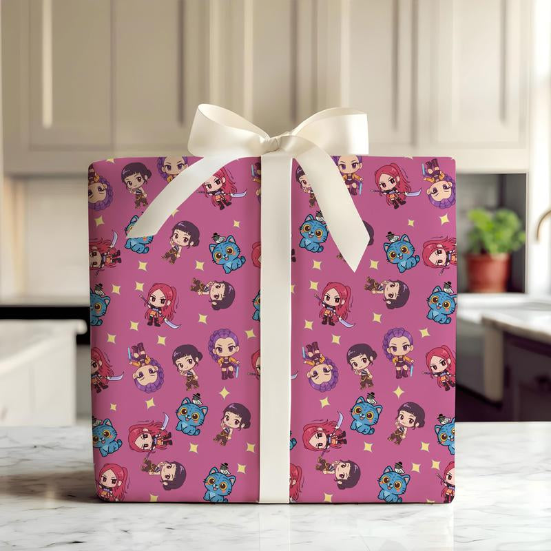 Kpop Demon Hunters Christmas Wrapping Paper - Saja Boys Huntrix Gift Wrap for Festive Celebrations